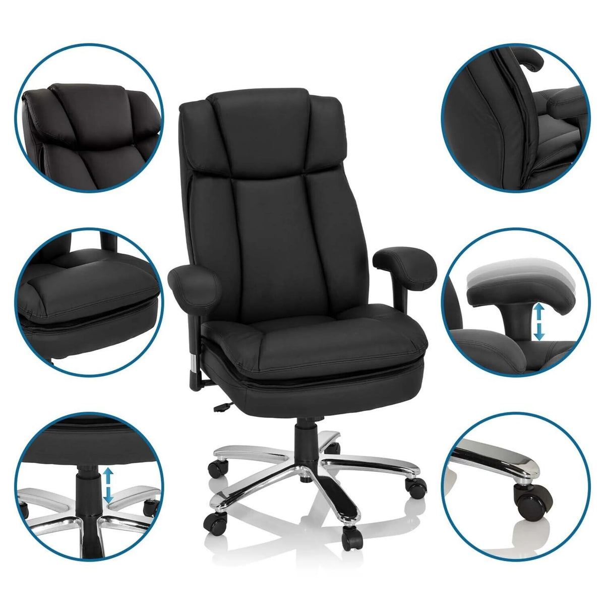 snurrstol BUILDER XXL I i svart konstläder med justerbara armstöd från hjh OFFICE