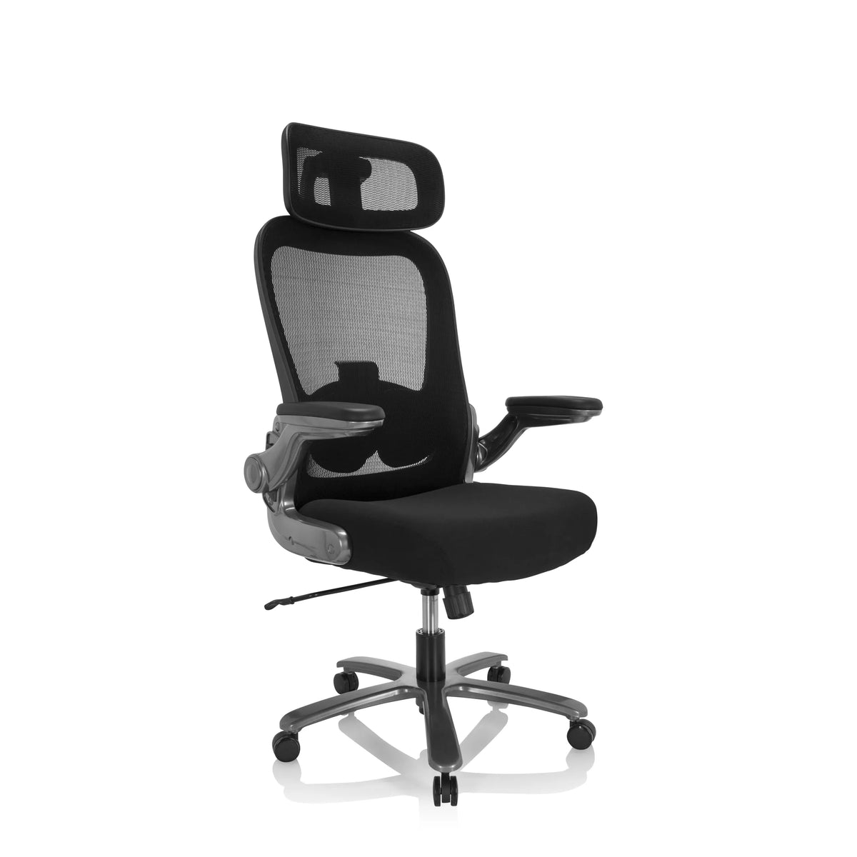 Svart XXL snurrstol INSTRUCTOR T I PRO med nätrygg och femstjärnigt fotkors med hjul från hjh OFFICE – 360-gradersvy (snett framifrån 40°)