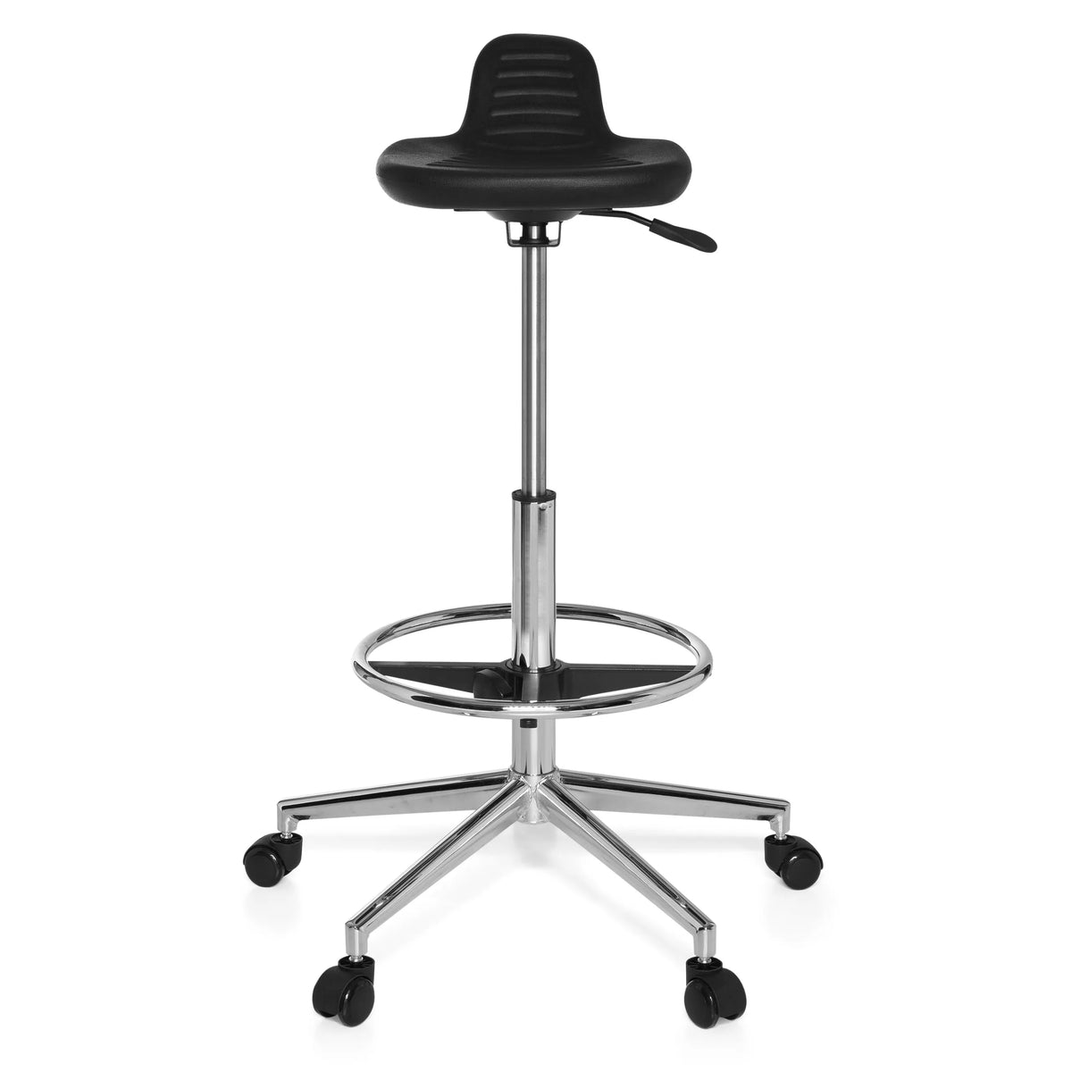 Svart Svängbar stol TOP WORK 03 med fotring och femhjulig stjärnfot från hjh OFFICE – 360-gradersvy (framifrån 0°)