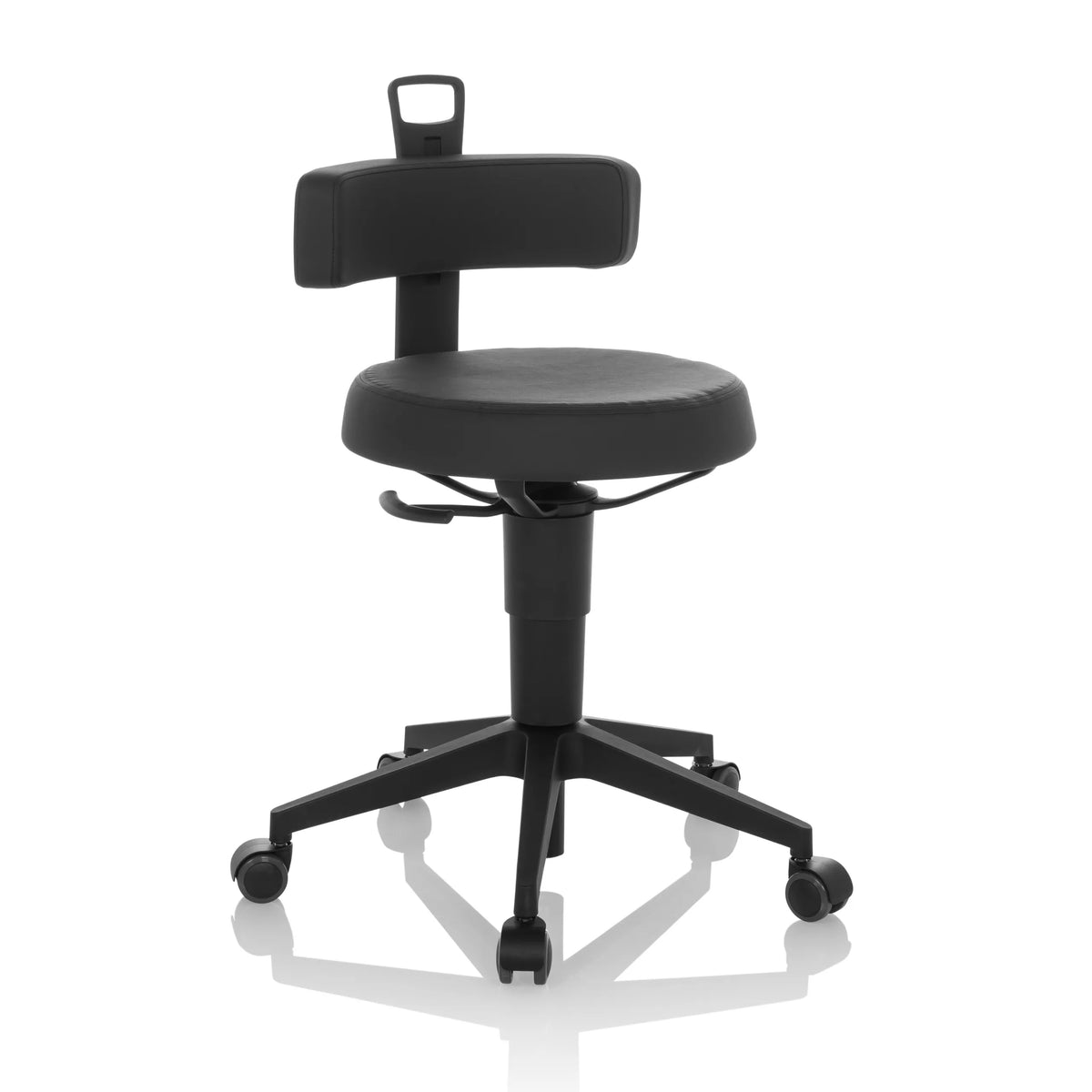 Svart Svängbar stol TOP WORK FLEX PU i konstläder med ryggstöd och femhjulig fotkorsbas från hjh OFFICE – 360-gradersvy (snett framifrån 30°)