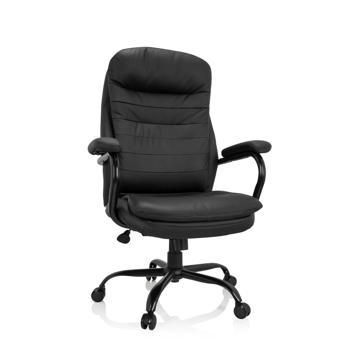 Svart snurrstol RELAX XXL B i konstläder med stjärnfot och fem hjul från hjh OFFICE – 360-gradersvy (framifrån 20°)