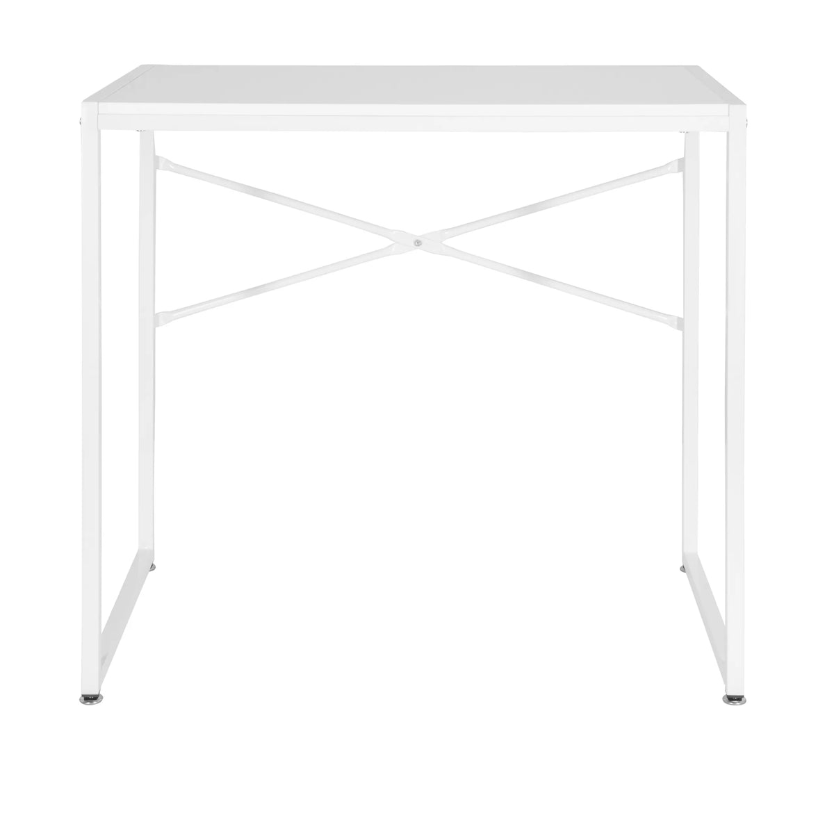 Vitt skrivbord EASY UP H I med minimalistisk ram och ett X-stag från hjh OFFICE – 360-gradersvy (framifrån 0°)