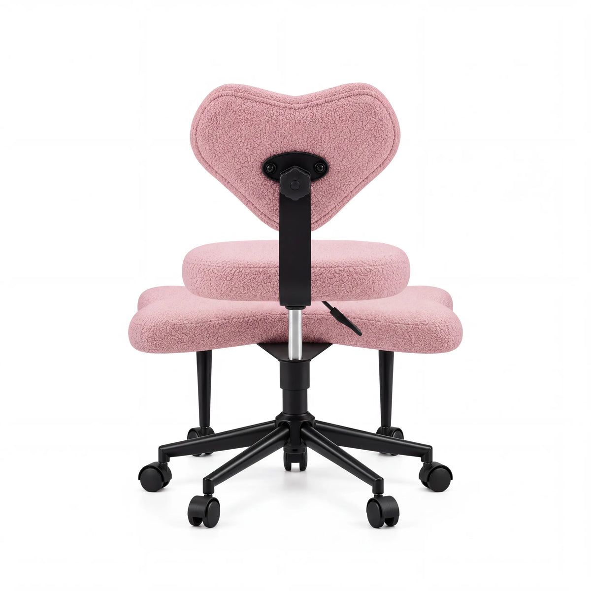 Baksidan av den rosa Asanasit meditationsstolen med hjärtformat ryggstöd och svart korsfot från hjh LIVING