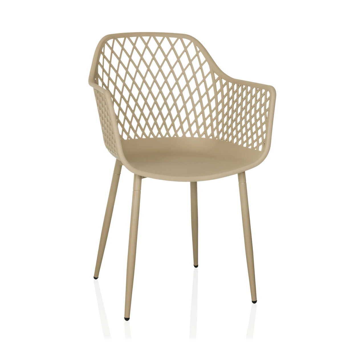 Beiger Outdoor-Stuhl BEGIO L mit netzartiger Rückenlehne und vier Beinen von hjh LIVING – 360-Grad-Ansicht (Frontansicht 15°)