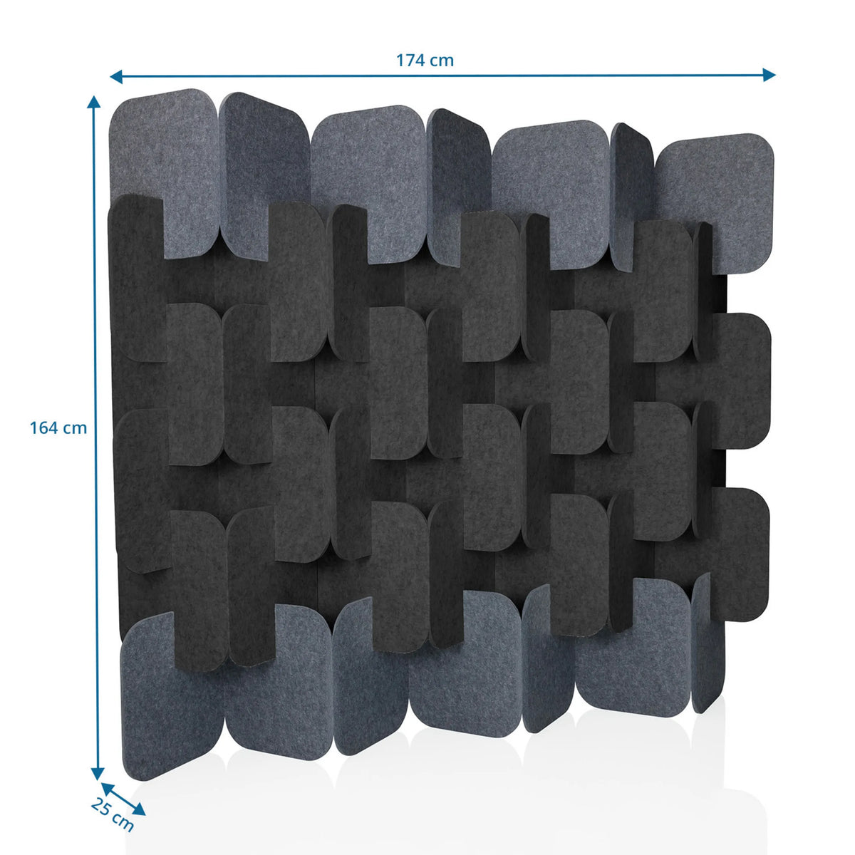 Måttskiss av Skärmvägg FLEXMIUT PLUG med 174 × 164 cm i grått och mörkgrått från hjh OFFICE