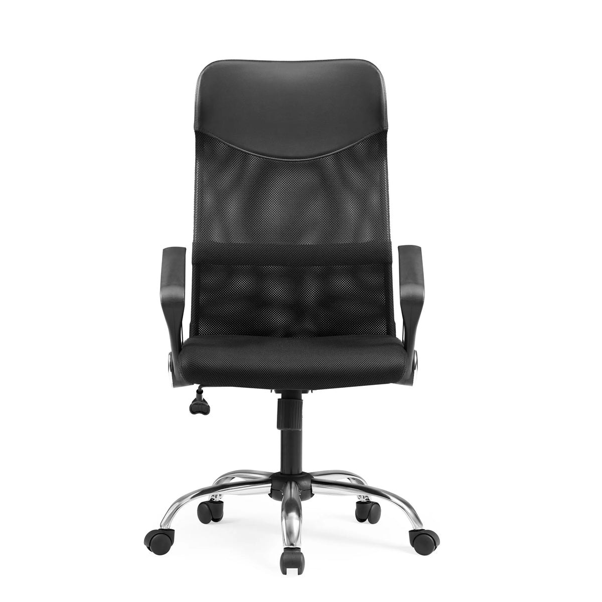 Svart Home Office chefsfåtölj PURE NET med nätrygg och femhjulig stjärnfot från hjh OFFICE – 360-gradersvy (framifrån 0°)