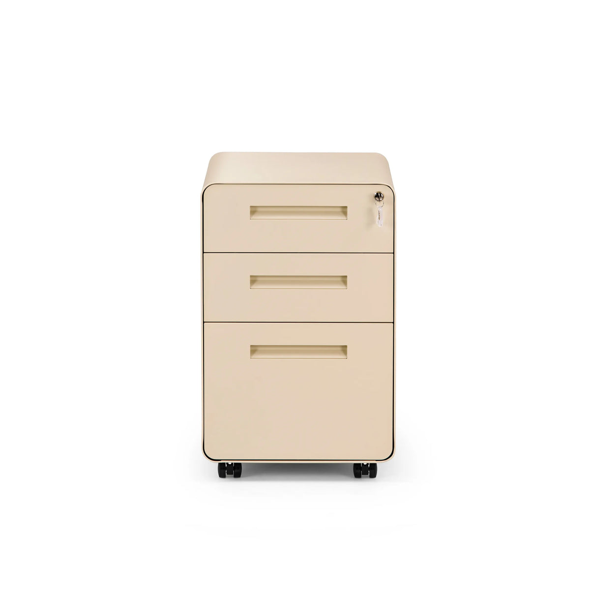 Beige COLOR PLUS I rullcontainer i metall med tre lådor och fyra hjul från hjh OFFICE – 360-gradersvy (framifrån 0°)