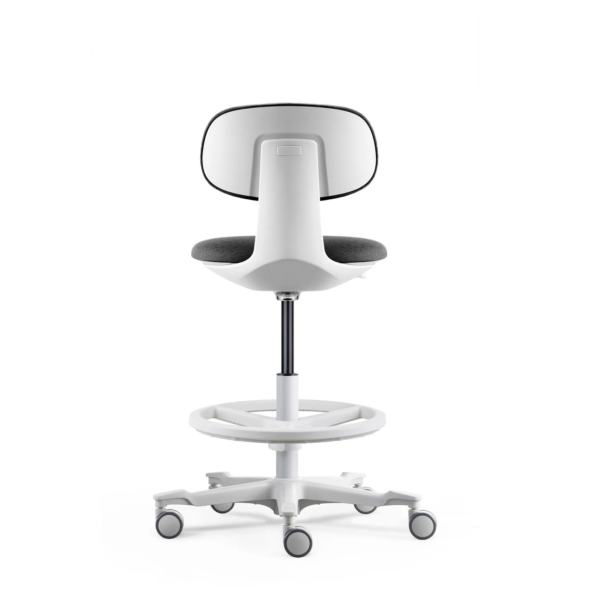 Baksida av WORK MF2 W Arbetsstol i mörkgrå med fotring och hjul från hjh OFFICE