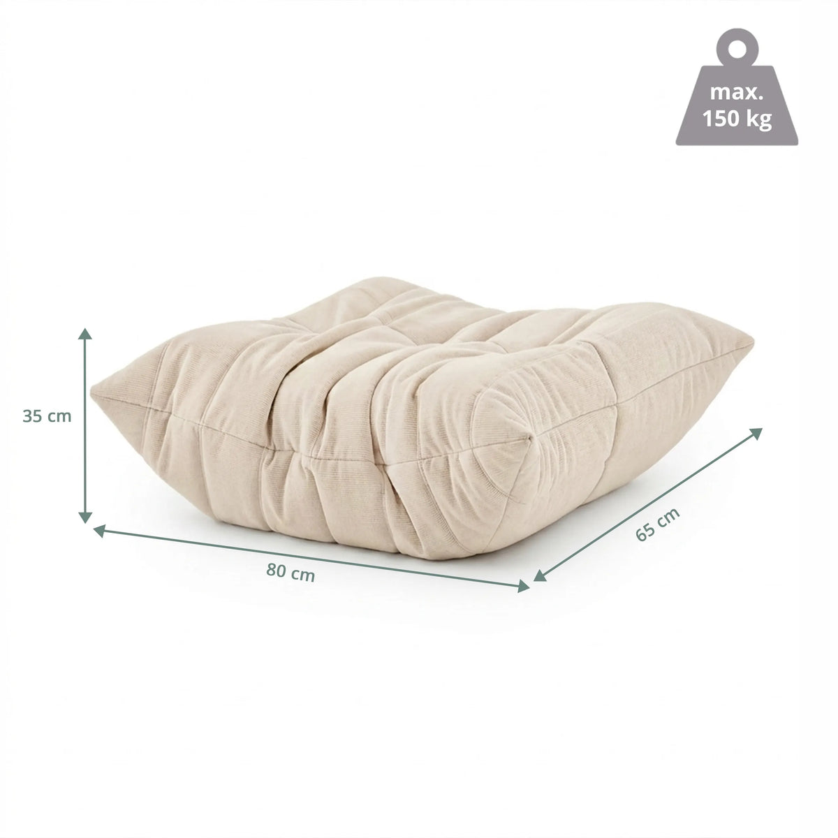 Måttvy av Sitzolo Podi Sittsäckar med 80 × 65 cm och en maximal belastning på 150 kg från hjh LIVING