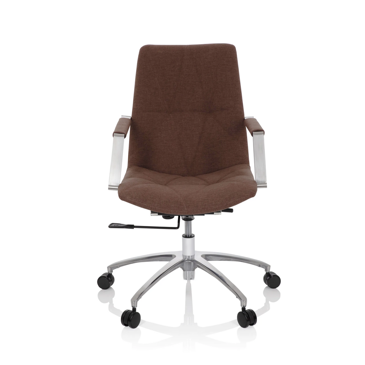 Mellanbrun Home Office kontorsstol SARANTO II med armstöd och femhjulig stjärnfot från hjh OFFICE – 360-gradersvy (framifrån 0°)
