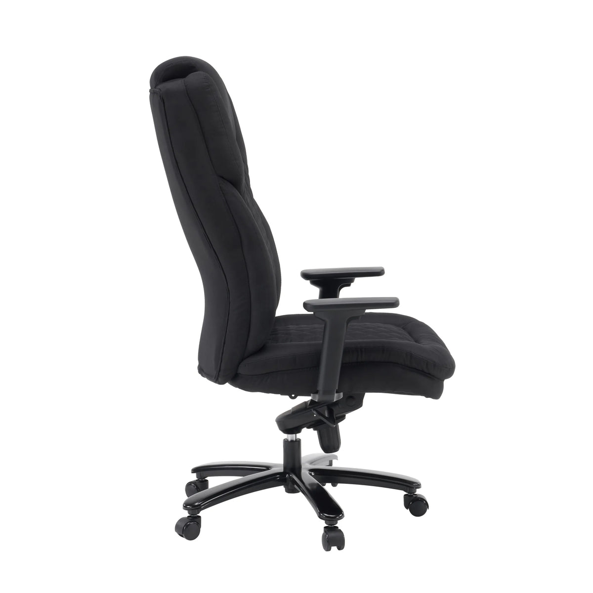 Sidvy av XXL Pullmann Gen2 snurrstol med svart tygklädsel och armstöd från hjh OFFICE