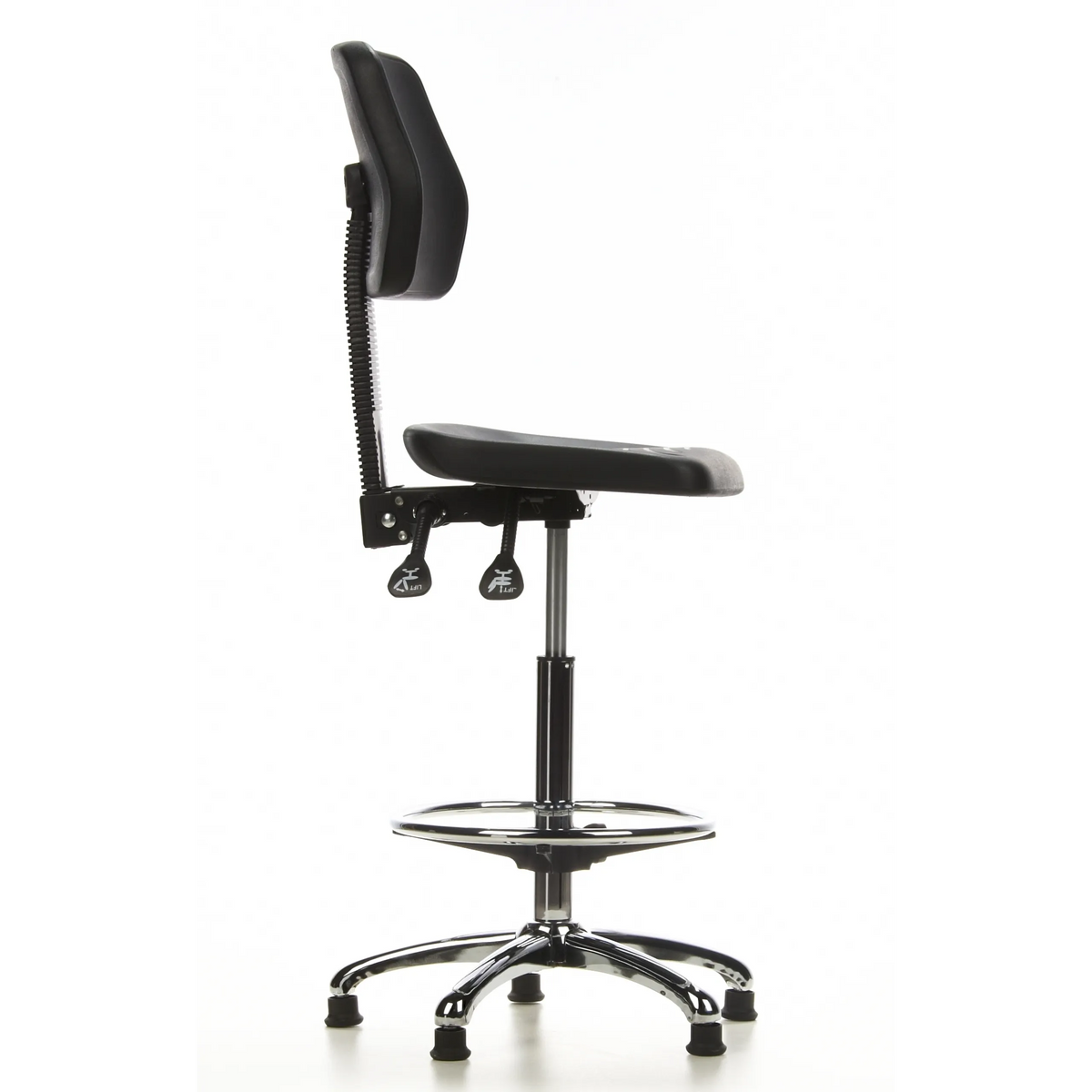 Svart bardiskstol TOP WORK 11 med fotring och femstjärnigt fotkors från hjh OFFICE – 360-gradersvy (sidoprofil 80°)
