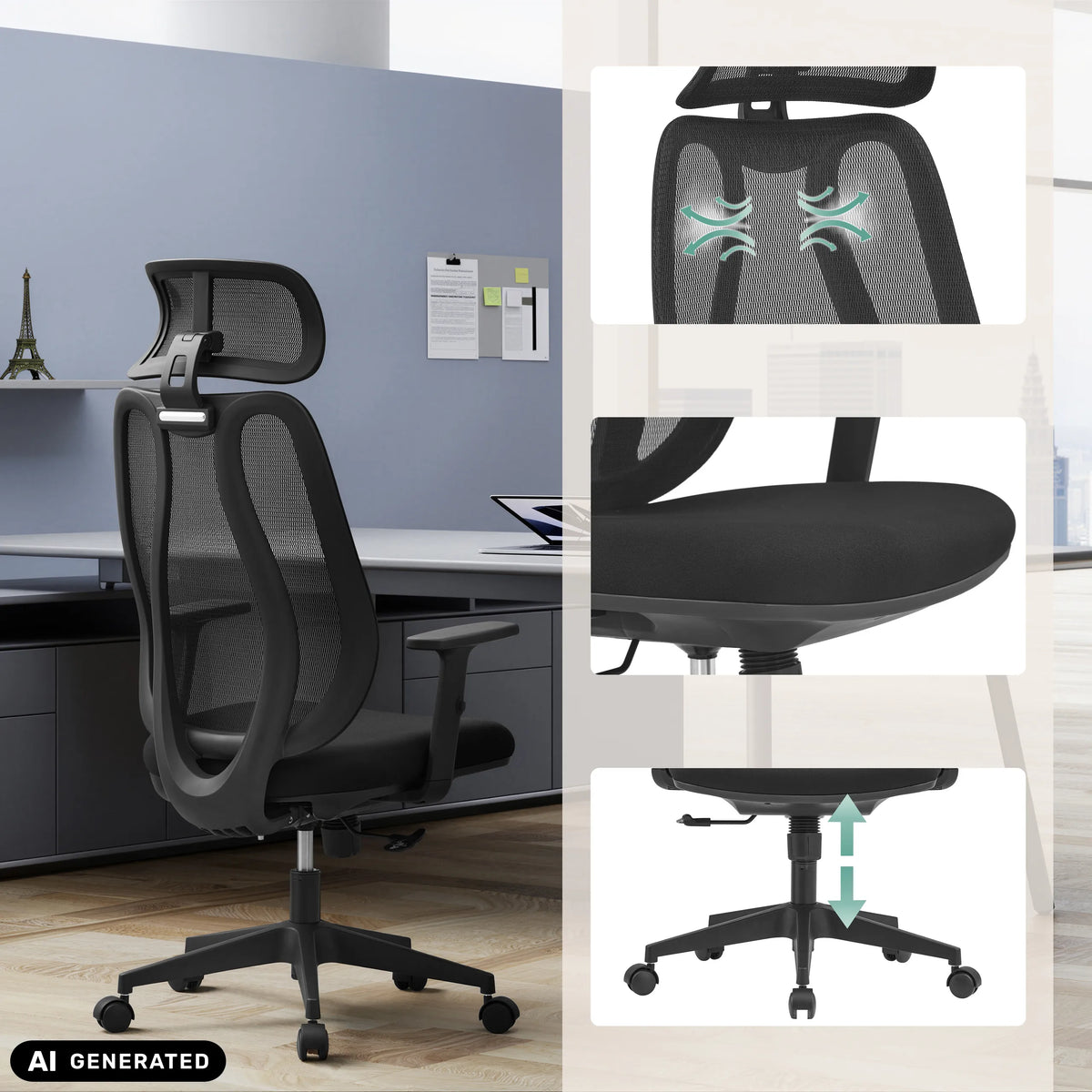 Svart professionell kontorsstol Filaro med nätrygg, sits och höjdjustering från hjh OFFICE (AI-genererad bild)