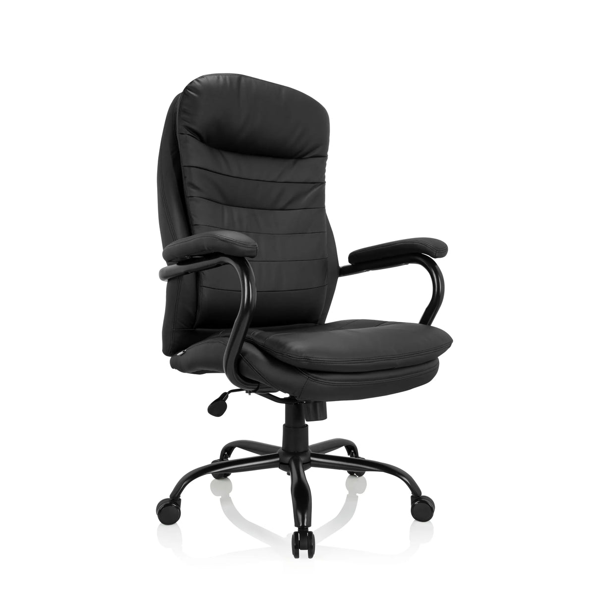 Svart snurrstol RELAX XXL B i konstläder med stjärnfot och fem hjul från hjh OFFICE – 360-gradersvy (snett framifrån 40°)