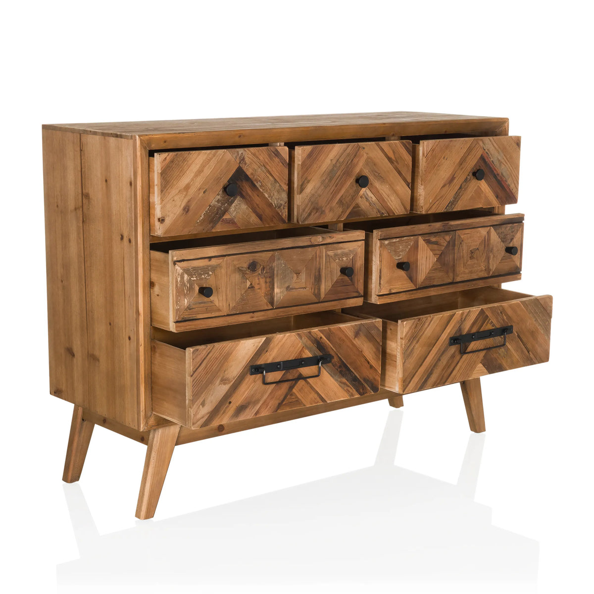 Sidobord SANTJAGO WOOD XL i mörkbrunt trä med sex lådor och koniska ben från hjh LIVING