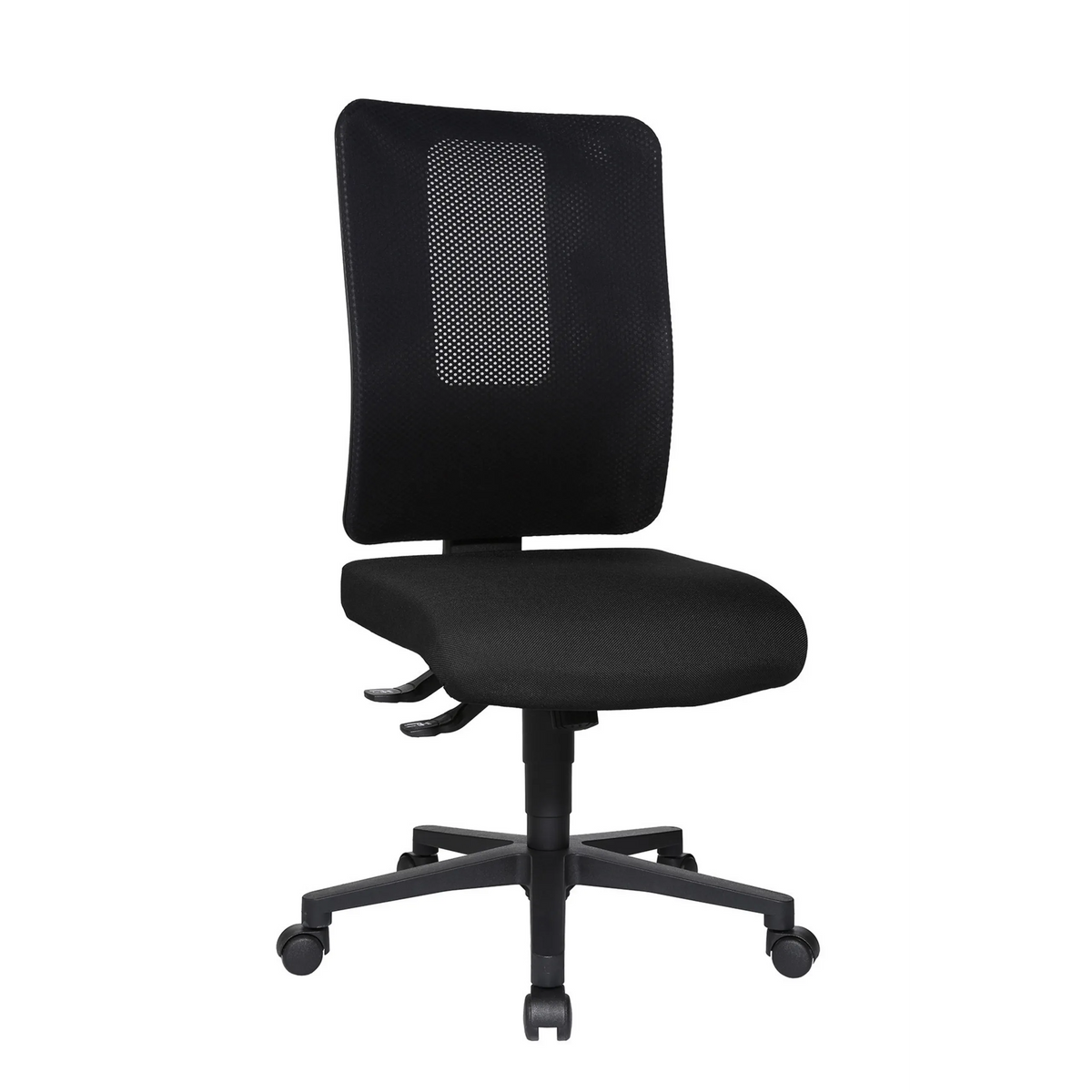 Svart Professionell kontorsstol HJH WORK BASIC med nätrygg och femhjulig bas från Topstar – 360-gradersvy (snett framifrån 60°)