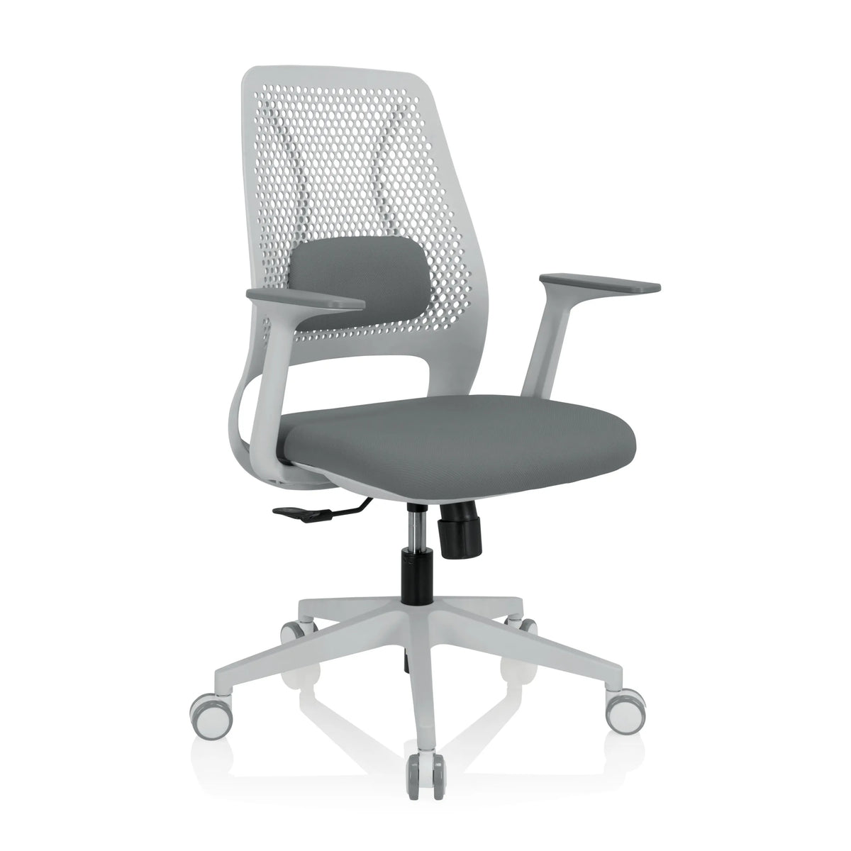 Grå Home Office kontorsstol PARFERIO W med nätrygg och femhjulig fotkorsbas från hjh OFFICE – 360-gradersvy (snett framifrån 40°)