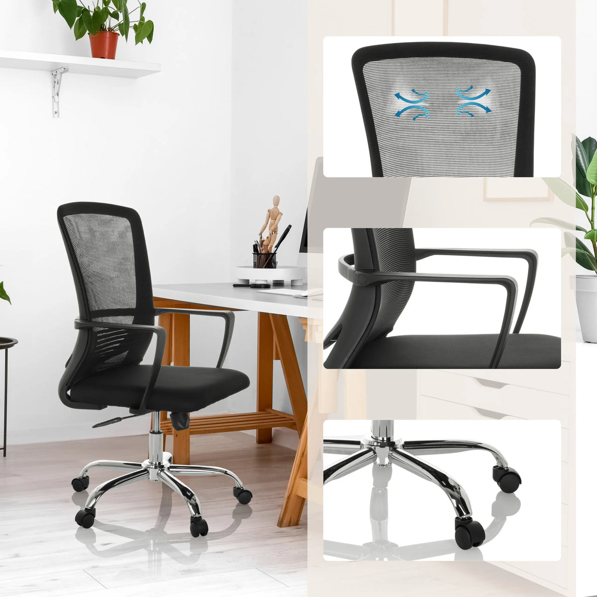 Home Office kontorsstol STAR-TEC S i svart med nätrygg, armstöd och stjärnfot från hjh OFFICE