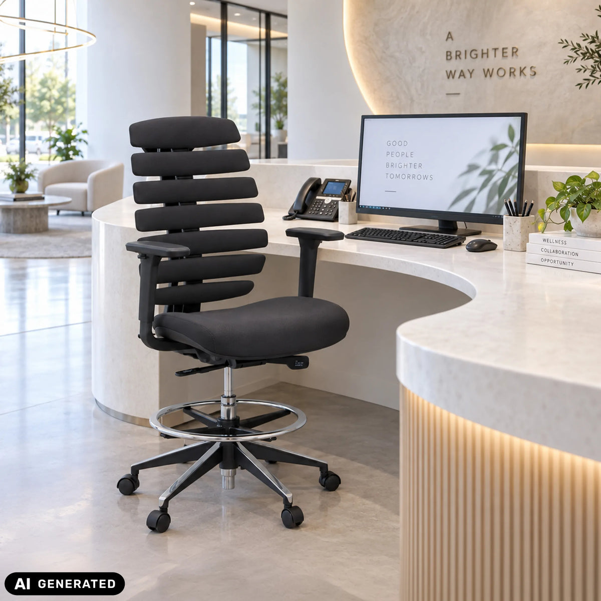 Svart ERGO LINE II WORK bardiskstol med tygbeklädnad, fotring och fem hjul från hjh OFFICE