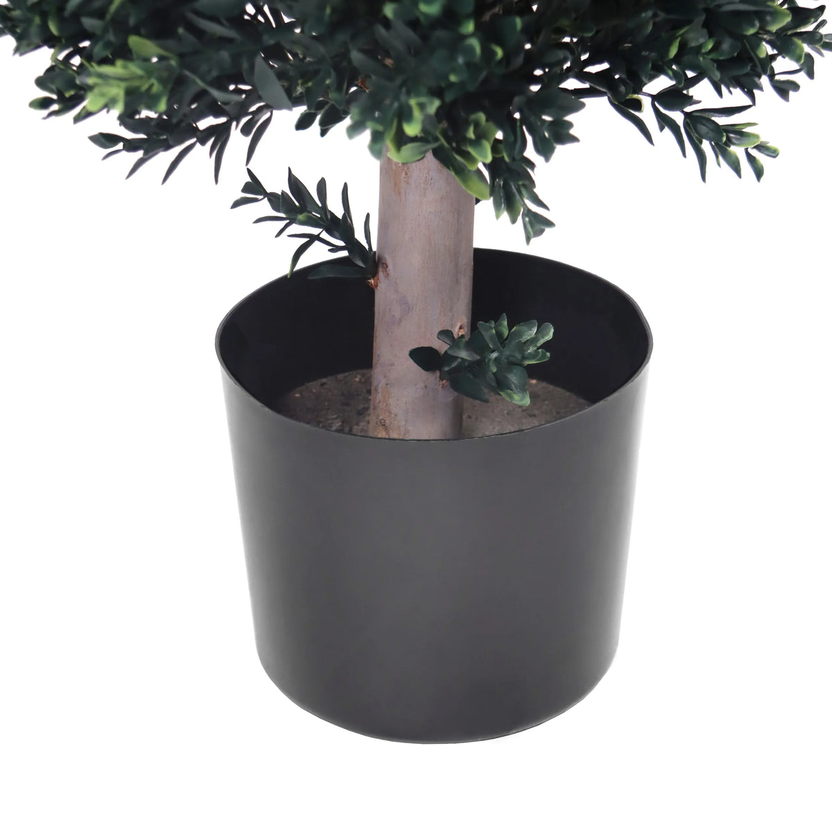 Svart kruka med stam och gröna blad på de Konstgjorda växter BUXUS från hjh OFFICE