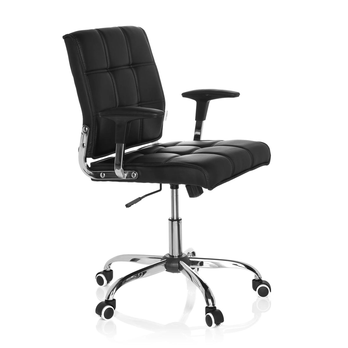 Svart Home Office kontorsstol ERNESTO med quiltad stoppning och femhjulig fotkorsbas från hjh OFFICE – 360-gradersvy (snett framifrån 60°)