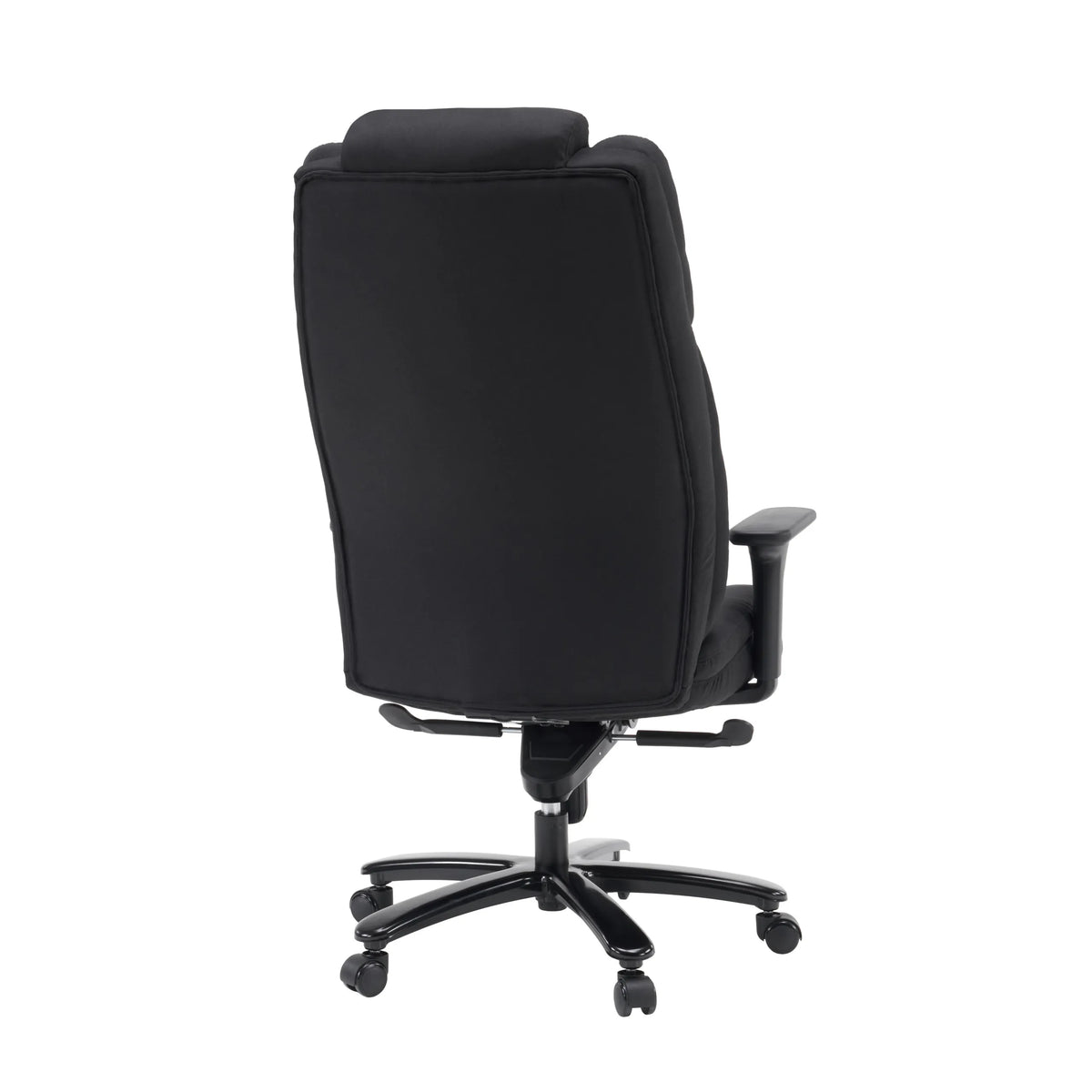 Baksidan av den svarta XXL Pullmann Gen2 snurrstolen med tygbeklädnad och fem hjul från hjh OFFICE