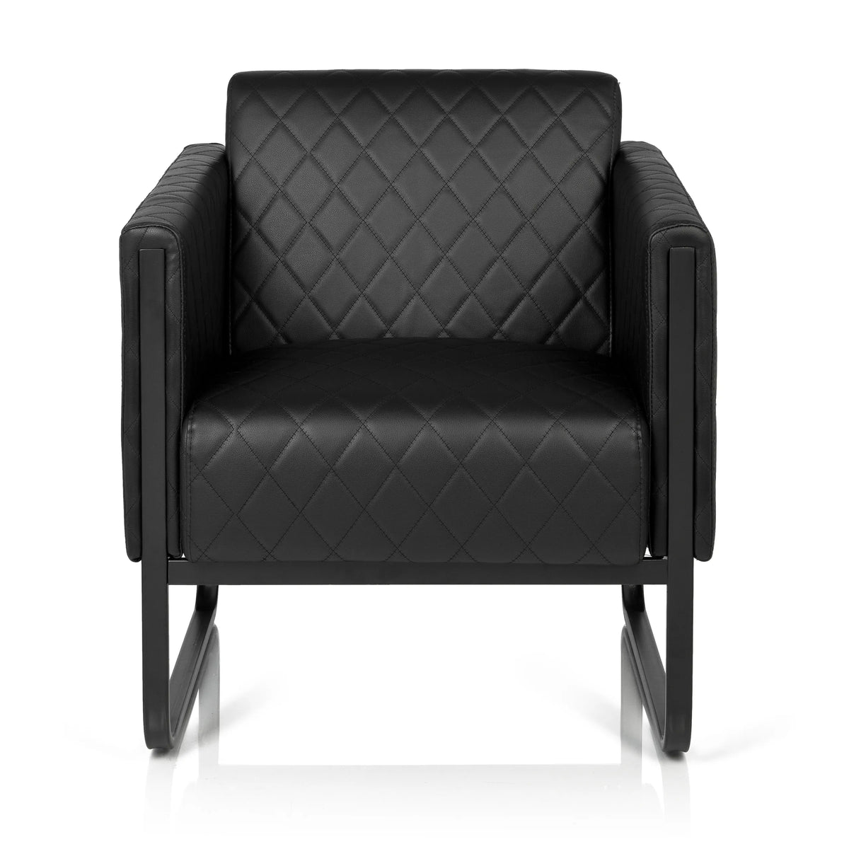 Svart stoppad fåtölj ARUBA BLACK med rutstygning och medformade ben från hjh OFFICE – 360-gradersvy (framifrån 0°)