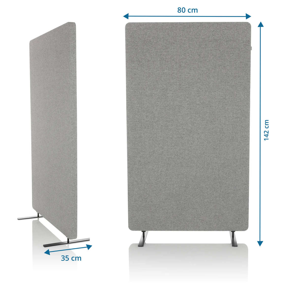 Måttvy av Skärmvägg FLEXMIUT STAND med 142 × 80 cm i ljusgrått från hjh OFFICE