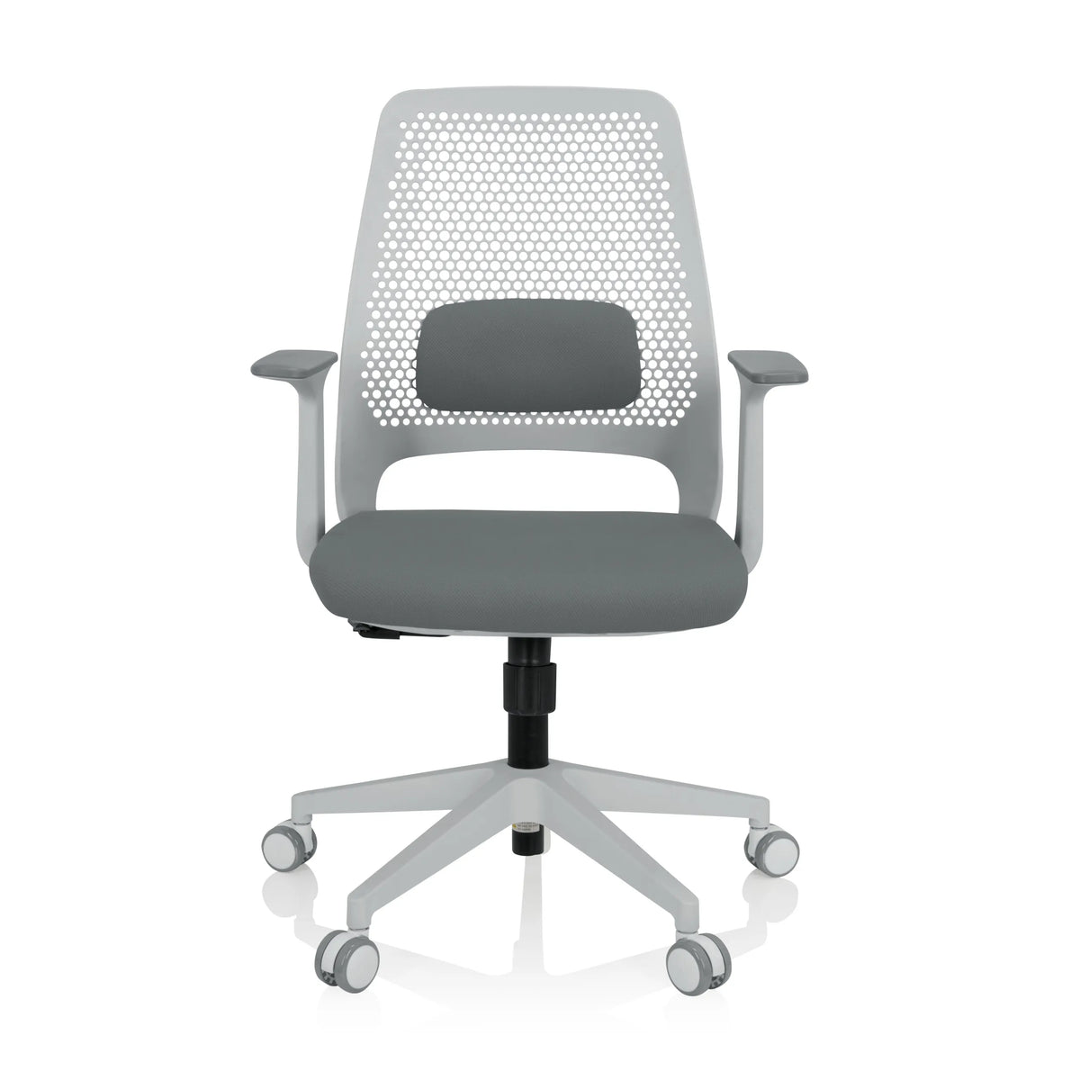 Grauer Homeoffice-Bürostuhl PARFERIO W mit Netzrücken und Fußkreuz mit fünf Rollen von hjh OFFICE – 360-Grad-Ansicht (Frontansicht 0°)