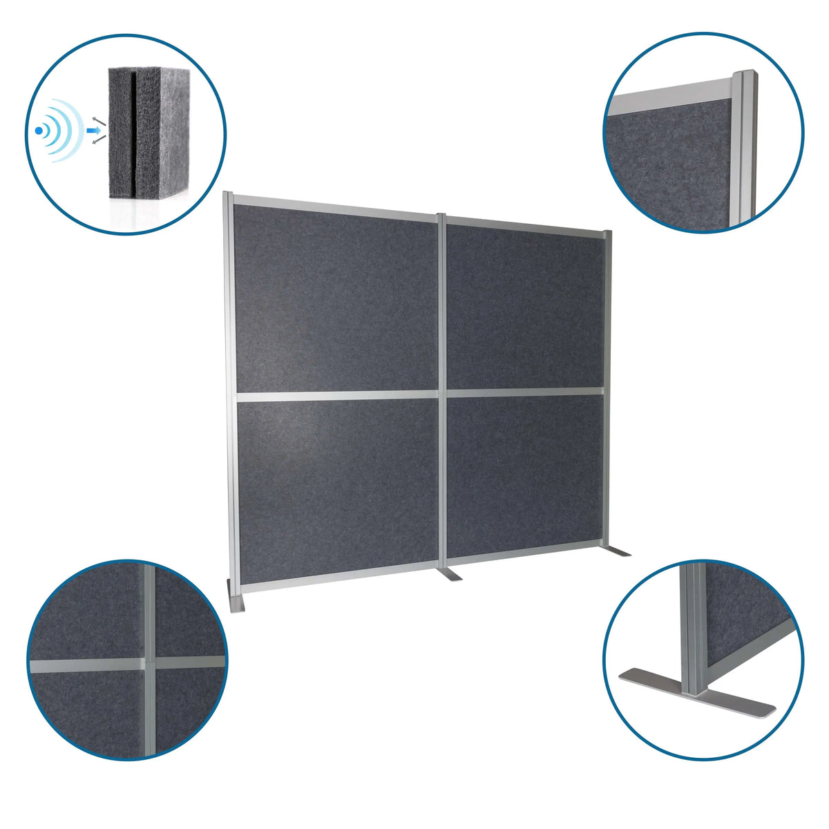 Grå FLEXMIUT MODUL skärmväggar med aluminiumram, T-fot och ljudabsorberande fyllning från hjh OFFICE