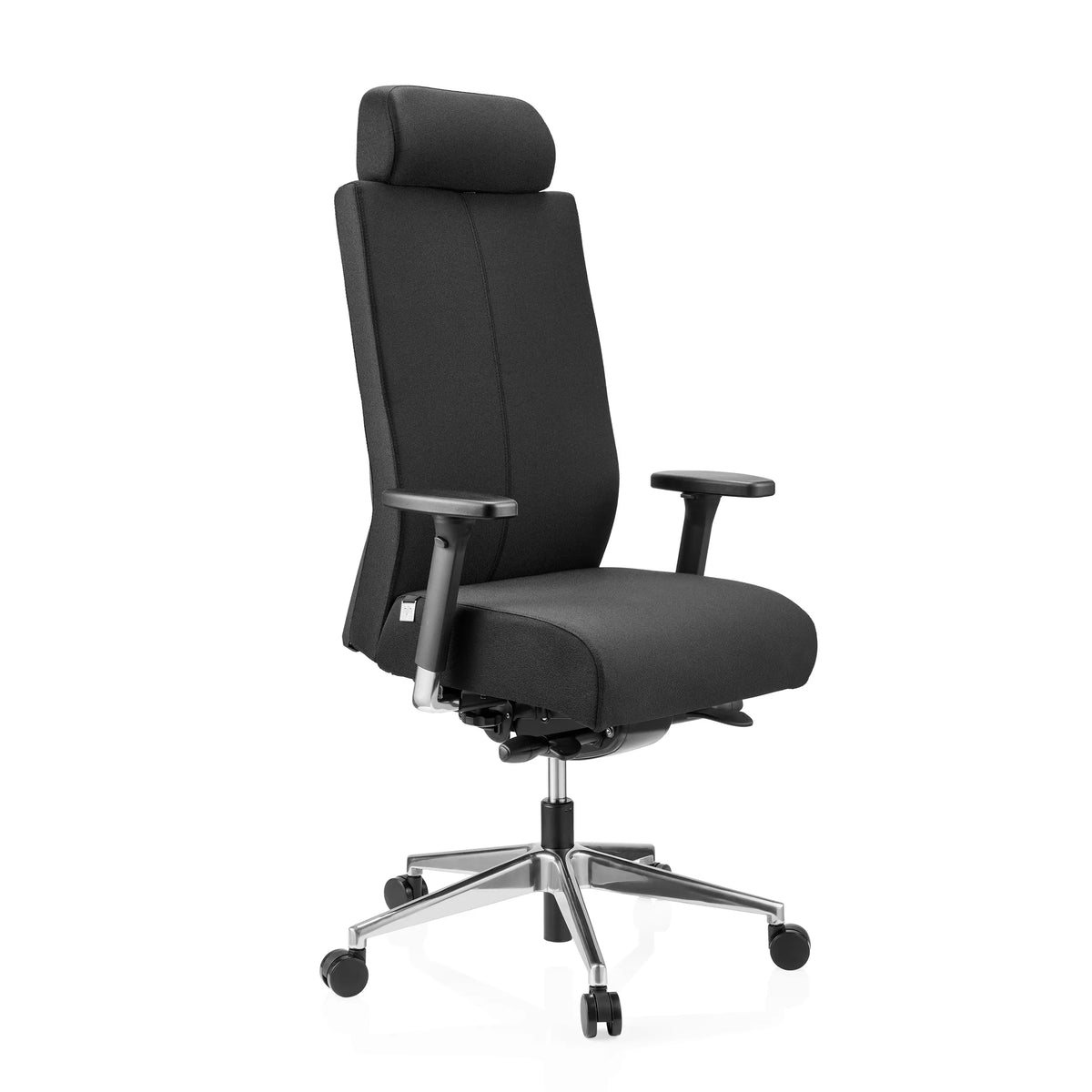 Svart Professionell kontorsstol PRO-TEC XXL med tygklädsel, nackstöd och femhjulig fotkorsbas från hjh OFFICE – 360-gradersvy (snett framifrån 45°)