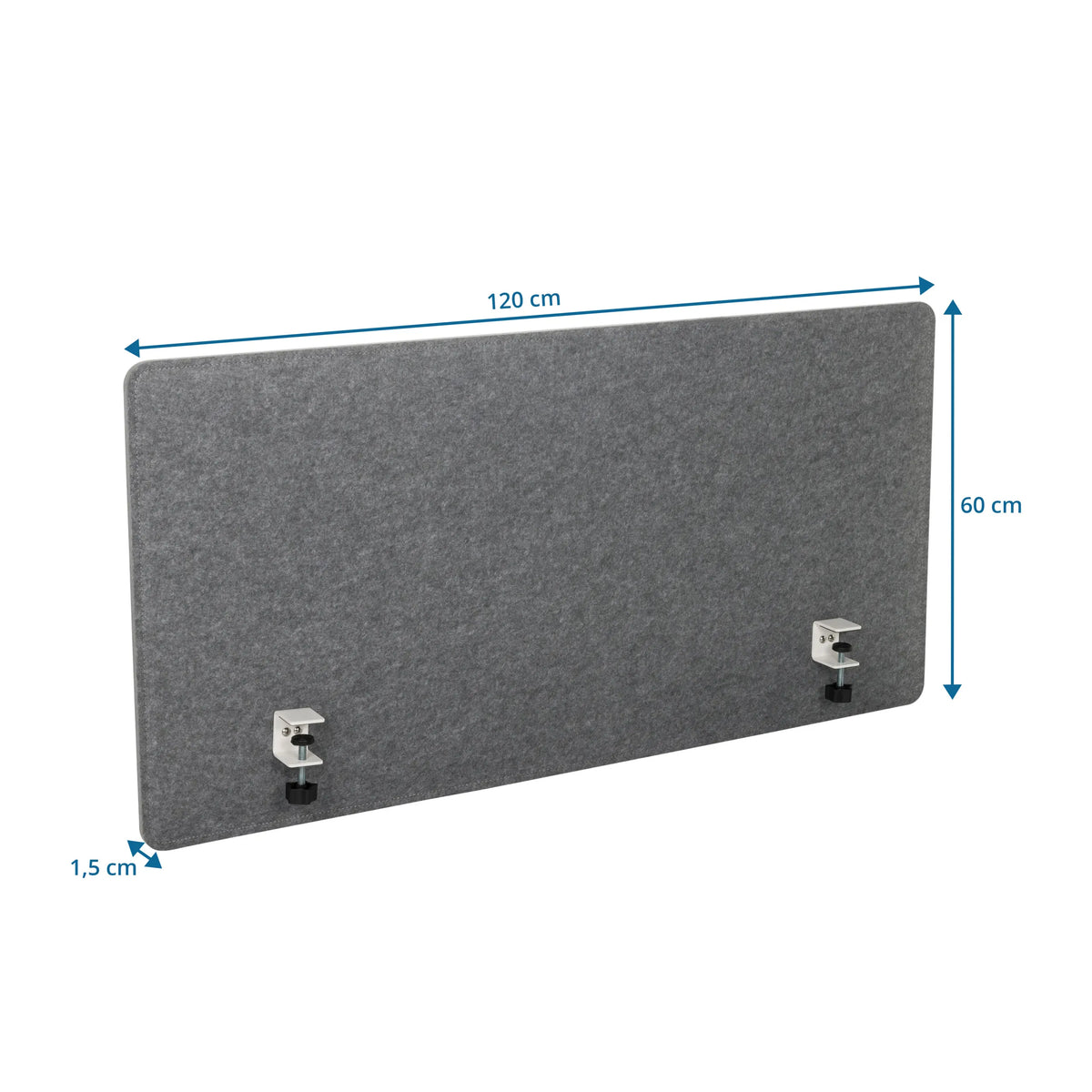 Måttskiss av Bordsskärmvägg FLEXMIUT 3D i grå, 120 × 60 cm, från hjh OFFICE