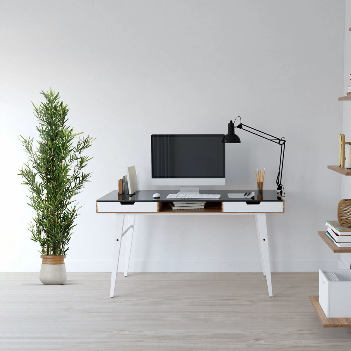Grön Konstgjorda växter BAMBUS i en ljus kruka från hjh OFFICE