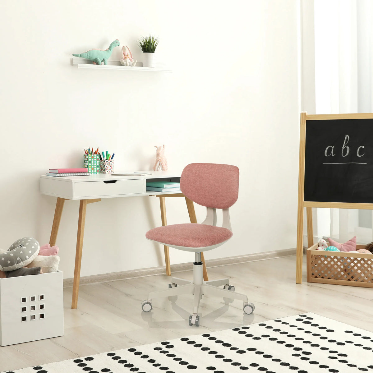 Rosa Snurrstol för barn KIDDY CLASSIC med hjul och vitt stjärnfot från hjh OFFICE