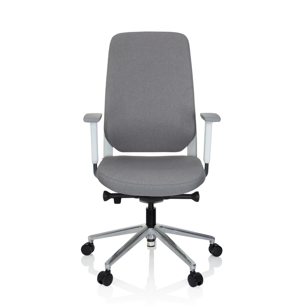 Grå Professionell kontorsstol CHIARO T4 WHITE med armstöd och en femstjärnig fotkorsbas med hjul från hjh OFFICE – 360-gradersvy (framifrån 0°)