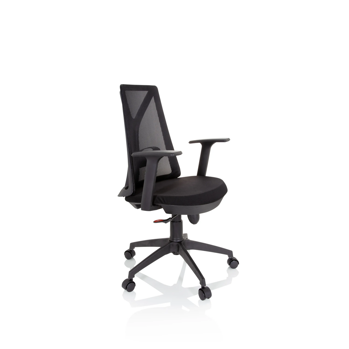 Svart Home Office kontorsstol FALUN BASIC med nätrygg och femhjulig fotkorsbas från hjh OFFICE – 360-gradersvy (snett framifrån 60°)