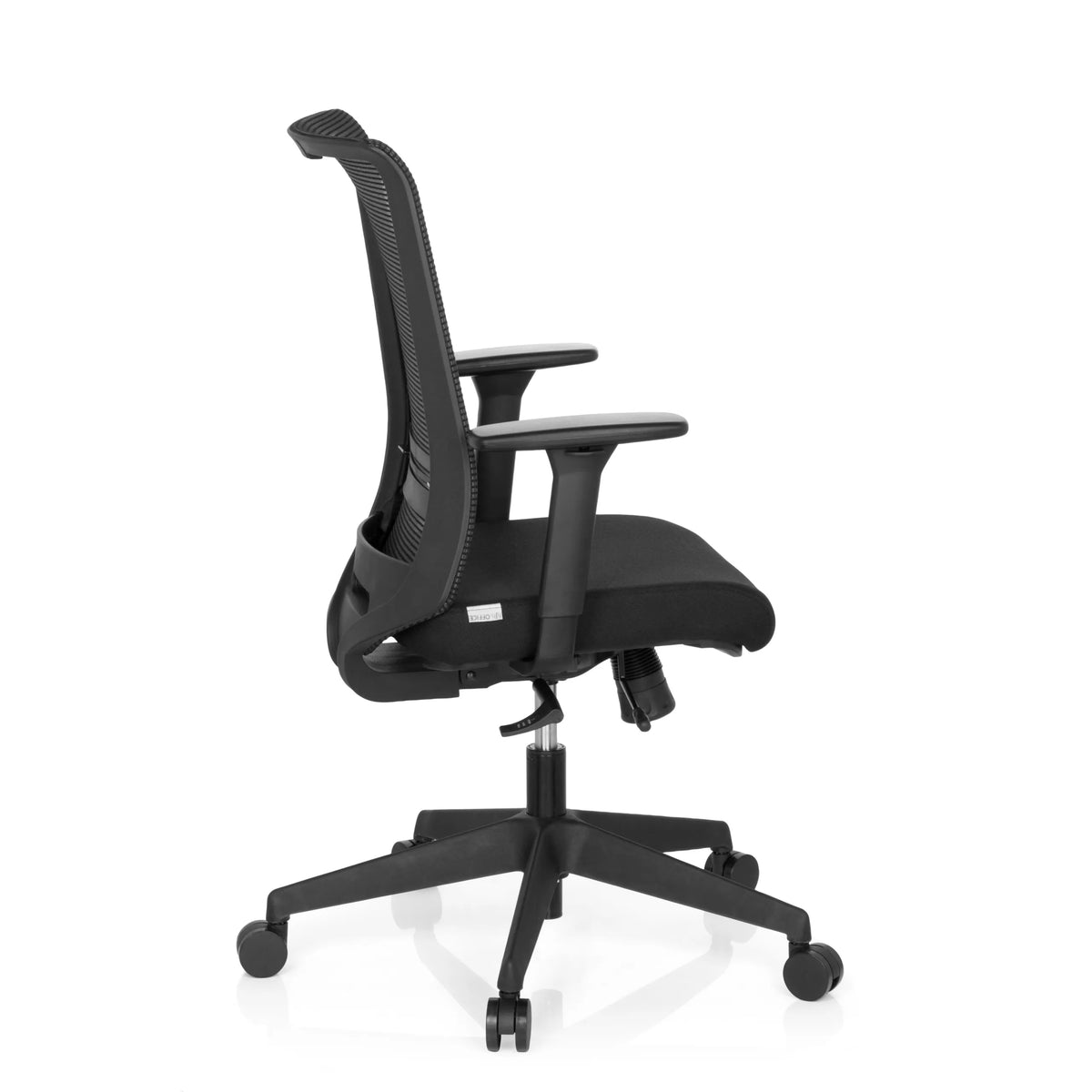 Svart Professionell kontorsstol CONISTON med nätrygg och femhjulig fotkorsbas från hjh OFFICE – 360-gradersvy (sidoprofil 100°)