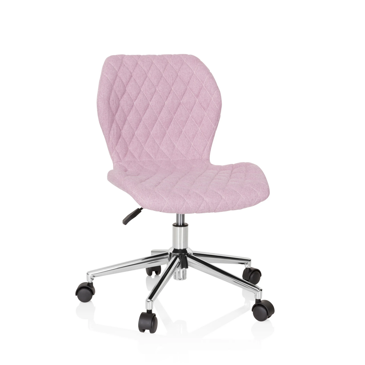 Rosa Snurrstol för barn JOY II med quiltad look och femhjulig stjärnfot från hjh OFFICE – 360-gradersvy (framifrån 20°)