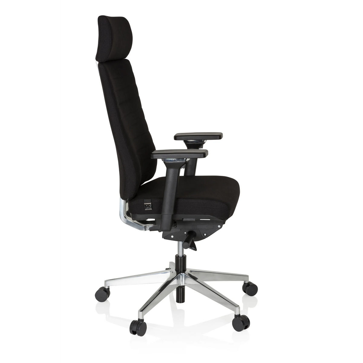Svart Professionell kontorsstol MOVE-TEC PRO 3D med nackstöd och femhjulig fotkorsbas från hjh OFFICE – 360-gradersvy (sidoprofil 80°)