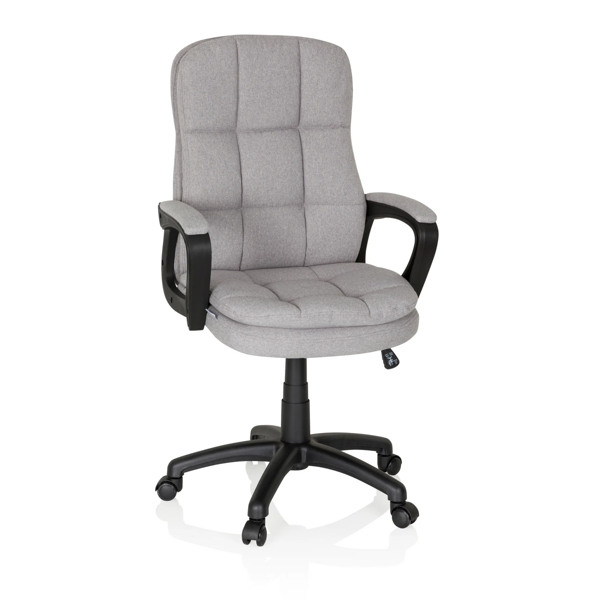 Grå Home Office chefsfåtölj RELAX CX 120 med quiltat överdrag och femhjulig fotkorsbas från MyBuero – 360-gradersvy (framifrån 20°)