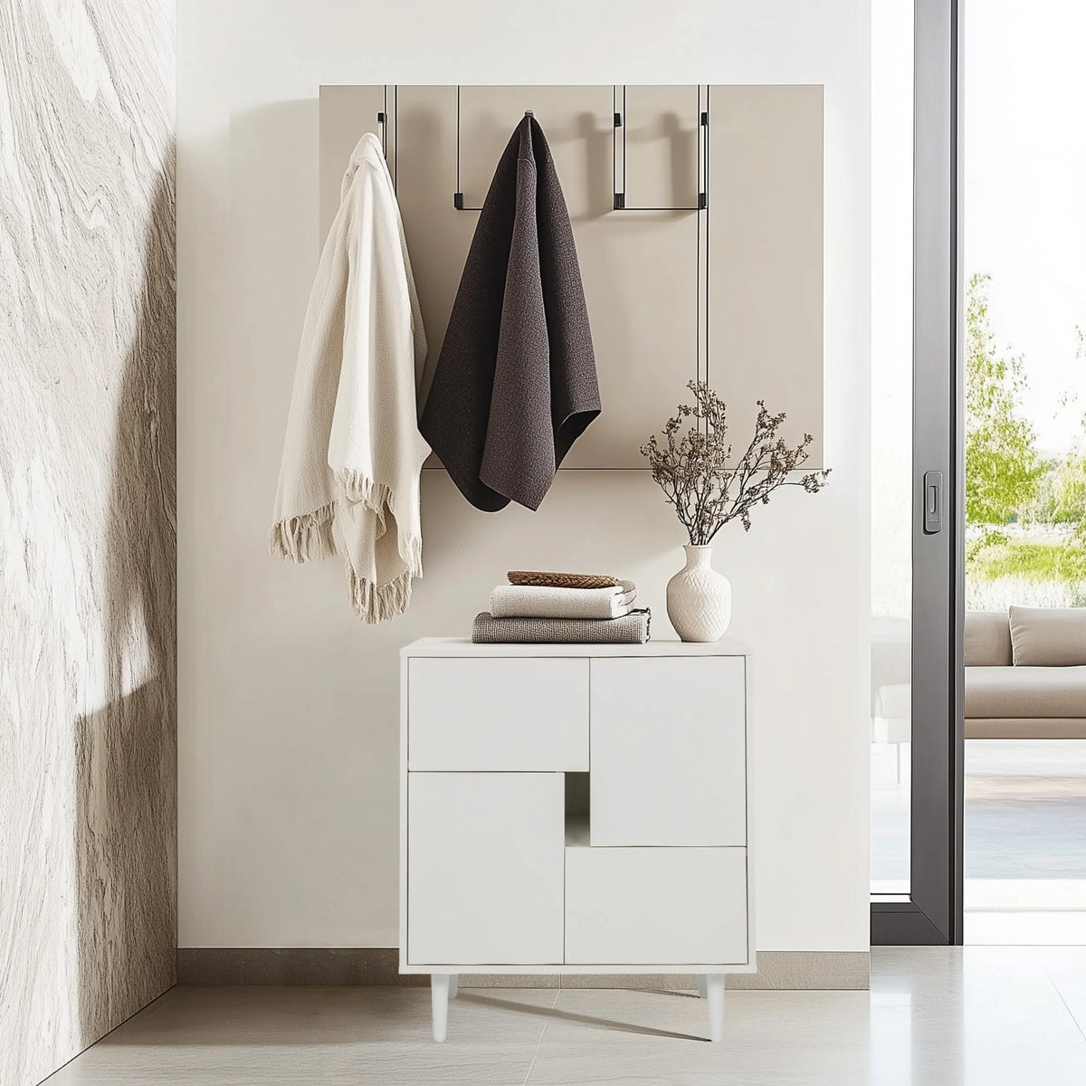 Vit Byrå LYKKJA med asymmetrisk fackdesign och fyra ben från hjh LIVING