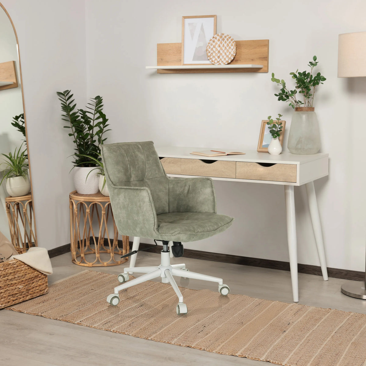 Grå Home Office kontorsstol SOLAO LIFE W med tygklädsel och vit stjärnfot med hjul från hjh LIVING