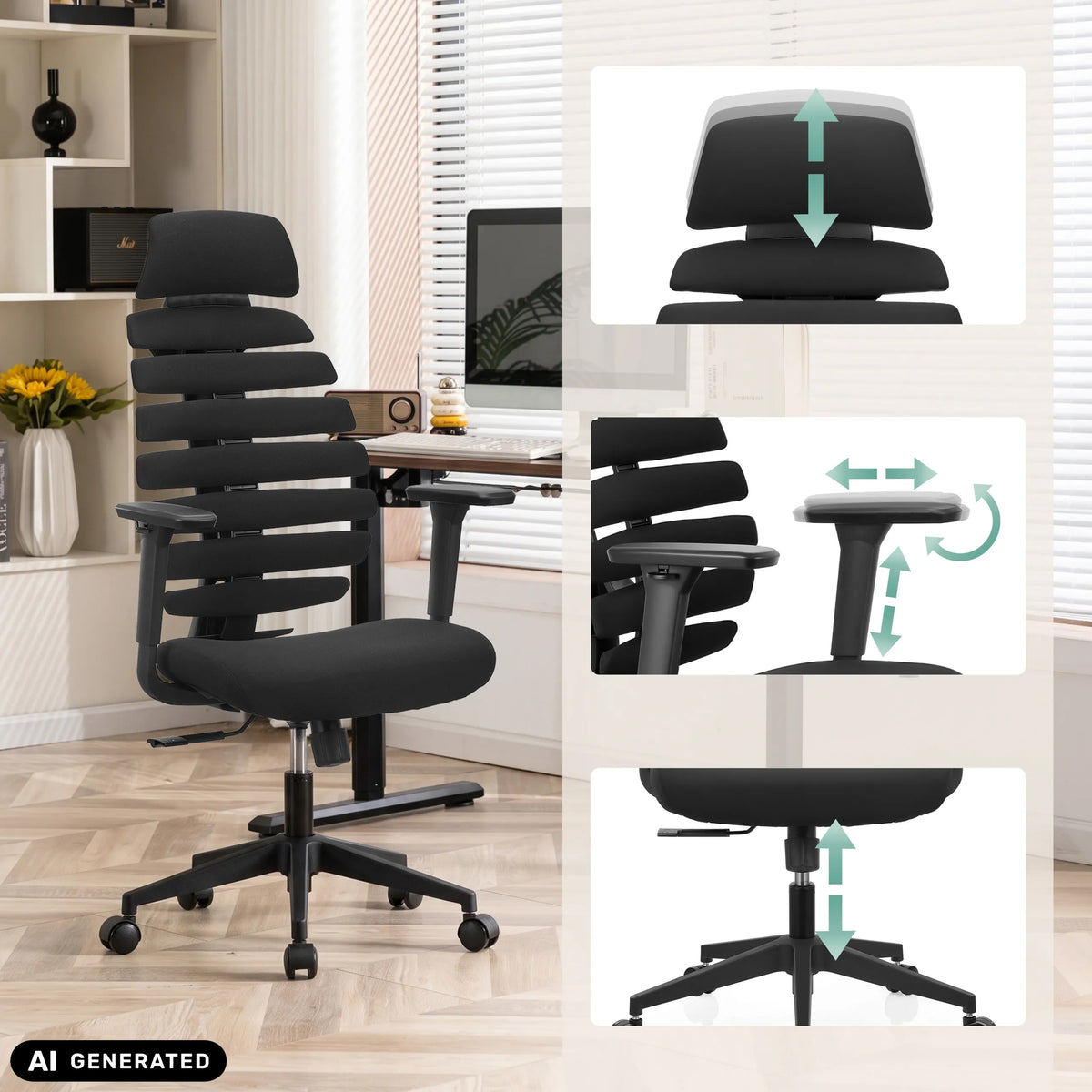 Justerbara funktioner på den professionella kontorsstolen ERGO LINE ECO från hjh OFFICE (AI-genererad bild)