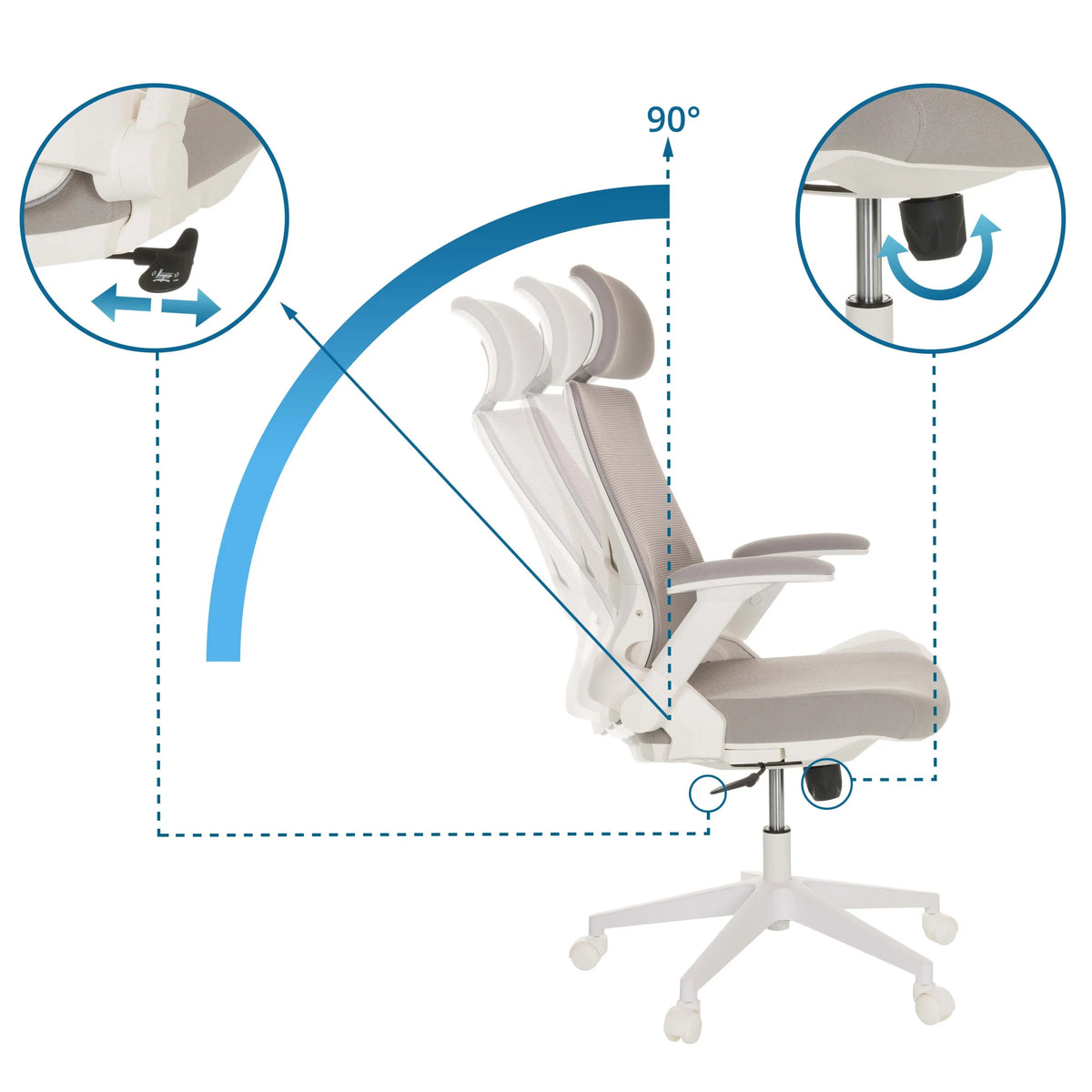 Justeringsmekanismer för Home Office kontorsstol VENDO W med 90° lutning från hjh OFFICE