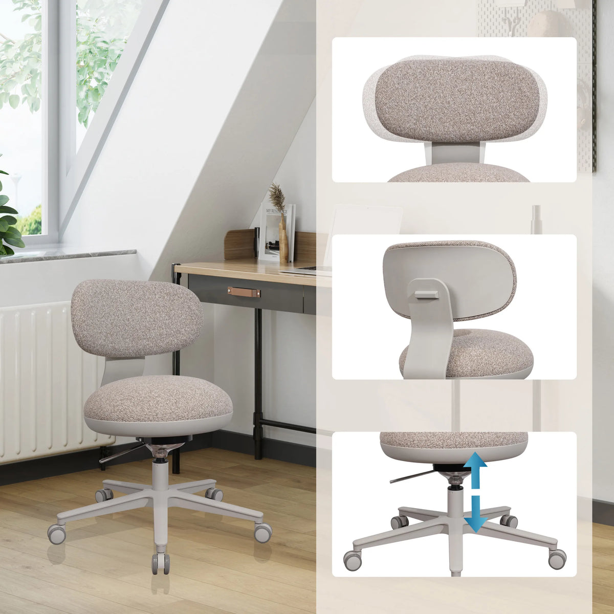 Home Office kontorsstol SITMOTION W i grått med steglös höjdjustering och hjulstjärna från hjh OFFICE