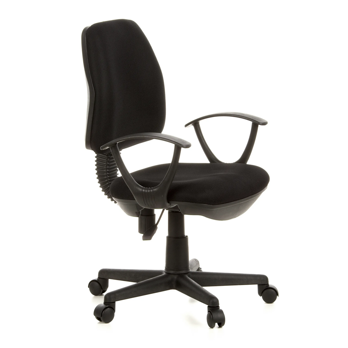Svart Home Office kontorsstol CITY 10 med nätrygg, armstöd och femstjärnig fotkorsbas med hjul från hjh OFFICE – 360-gradersvy (snett framifrån 60°)
