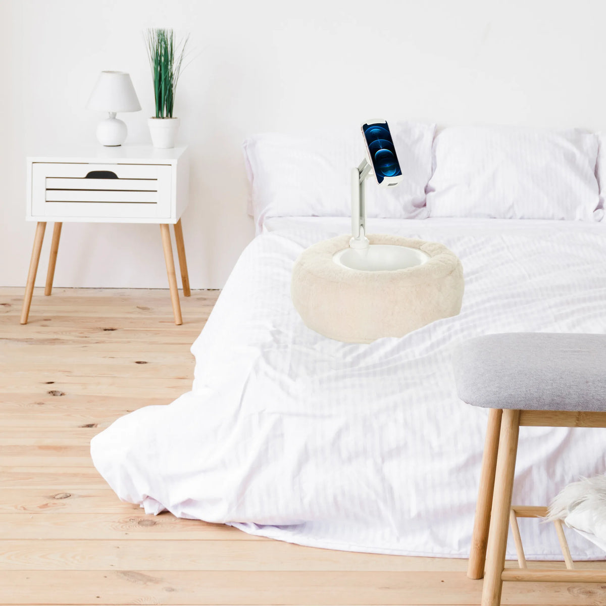 Hållare för mobiltelefon & surfplatta COMFILAP II i beige med mjukt vadderat stöd från hjh OFFICE