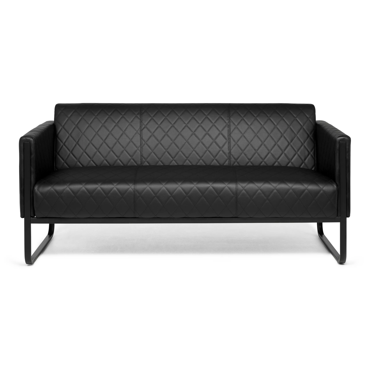 Svart loungesoffa ARUBA BLACK med rutstygning och metallstomme från hjh OFFICE – 360-gradersvy (framifrån 0°)