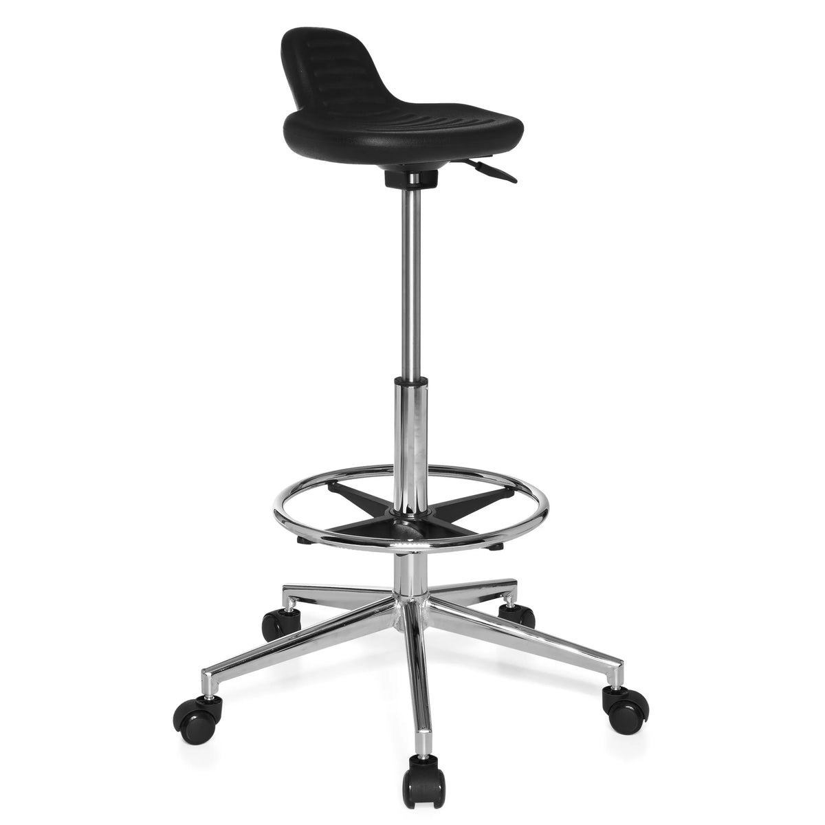 Svart Svängbar stol TOP WORK 03 med fotring och femhjulig stjärnfot från hjh OFFICE – 360-gradersvy (snett framifrån 40°)