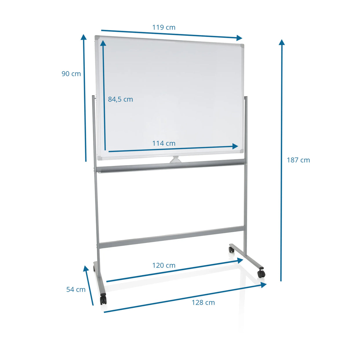 Teknisk ritning av Whiteboard MULTIBOARD I med en total höjd på 187 cm från hjh OFFICE